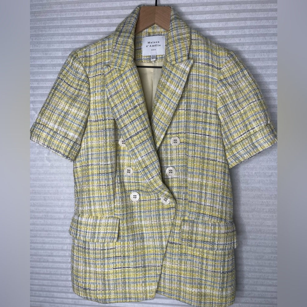 Maison d’Amelie Tweed Plaid Double Breasted Short Sleeve Blazer Size XS Academia - Picture 10 of 10